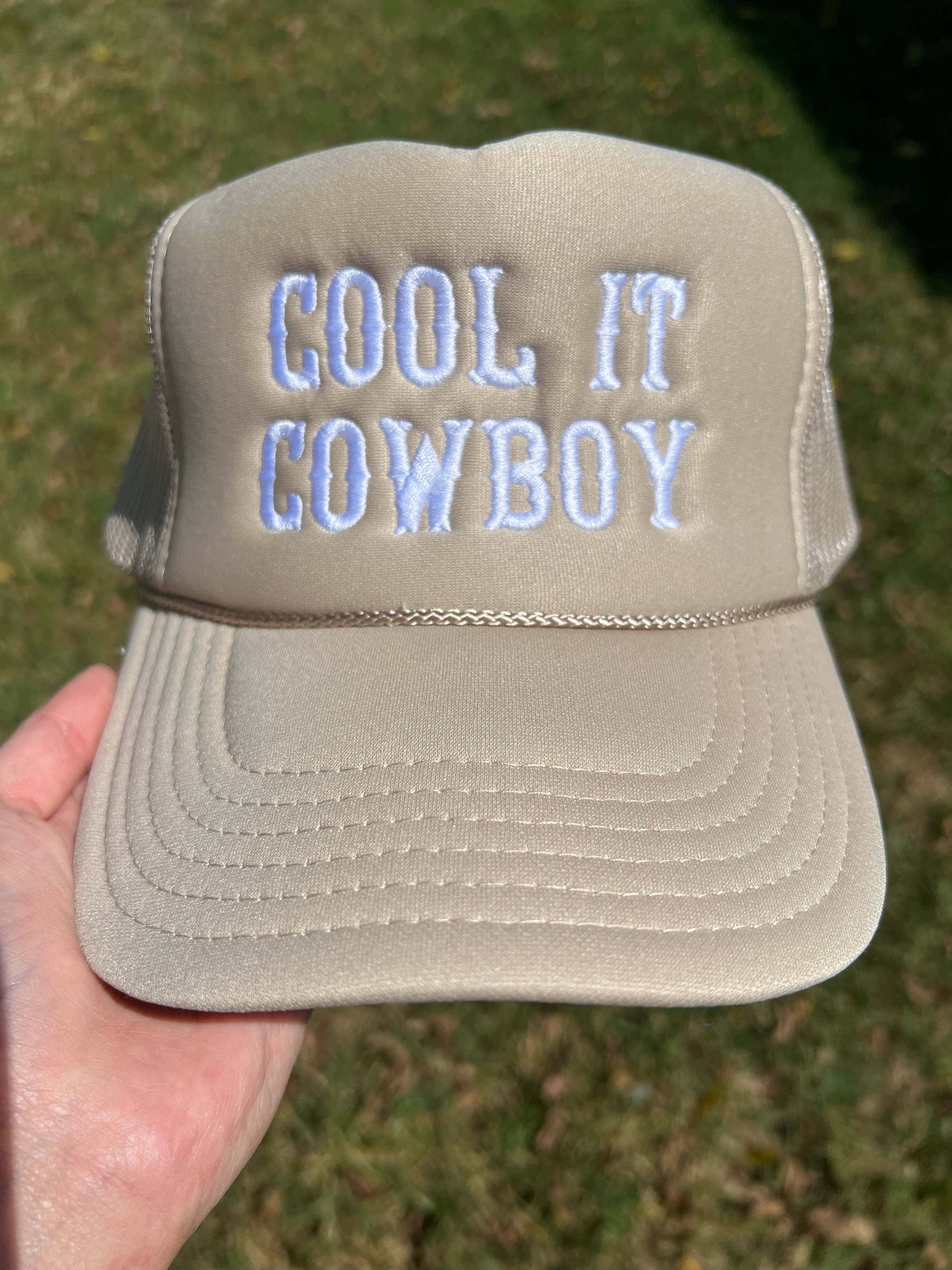 Cool It Cowboy Embroidered Retro Trucker Hat - Choose Your Hat Color , Embroidery Color - Free Shipping