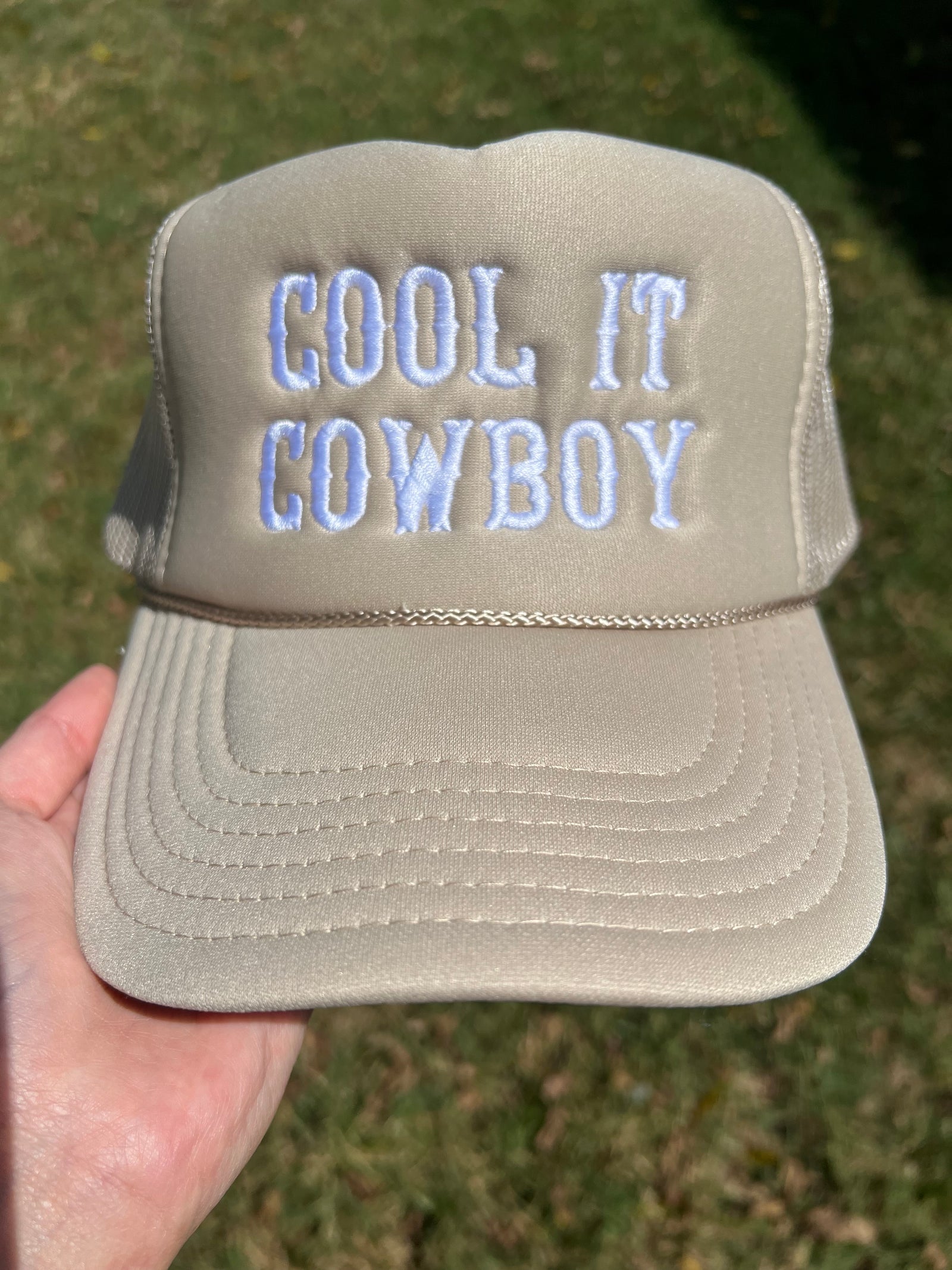 Cool It Cowboy Embroidered Retro Trucker Hat - Choose Your Hat Color , Embroidery Color - Free Shipping