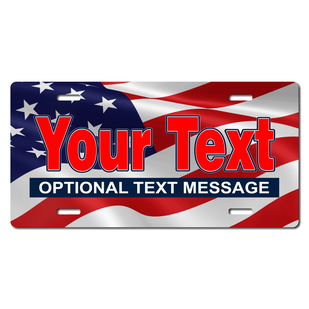 American Flag Plate Custom Printed With Your Text, Choose Your Plate Size, Enter Your Text - Free Shipping
