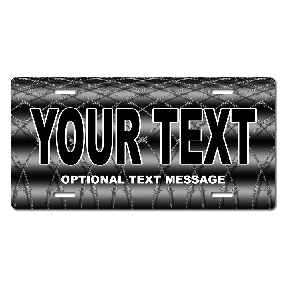 Black BarbWire Background Plate Custom Printed With Your Text, Choose Your Plate Size, Enter Your Text - Free Shipping