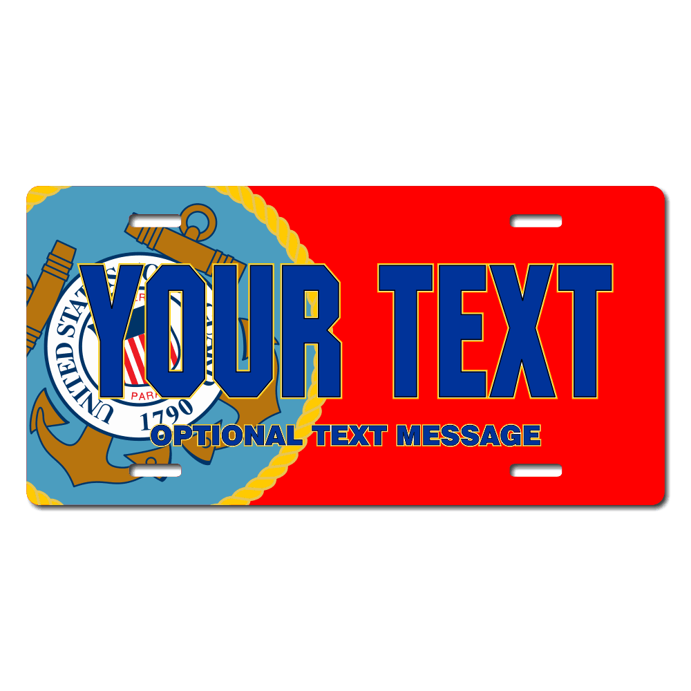 Coast Guard Seal / Red Background License Plate Custom Printed With Your Text, Choose Your Plate Size, Enter Your Text - Free Shipping