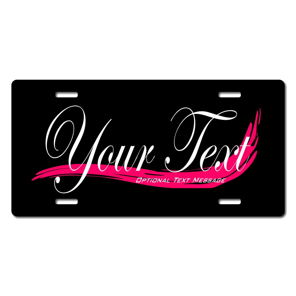 Black Background with Pink Swoosh Plate Custom Printed With Your Text, Choose Your Plate Size, Enter Your Text - Free Shipping