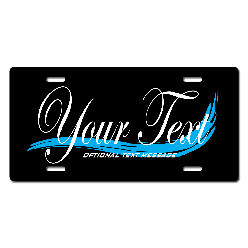 Black Background with Blue Swoosh Plate Custom Printed With Your Text, Choose Your Plate Size, Enter Your Text - Free Shipping