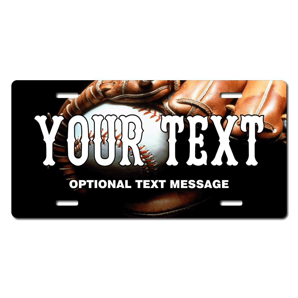 Baseball and Glove Background Plate Custom Printed With Your Text, Choose Your Plate Size, Enter Your Text - Free Shipping