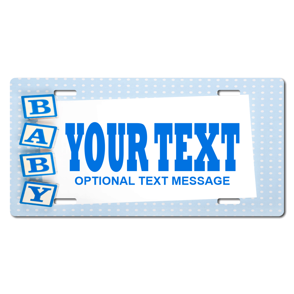 Baby Blocks License Plate Custom Printed With Your Text, Choose Your Plate Size, Enter Your Text - Free Shipping 