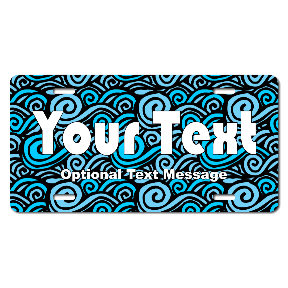 Blue Swirl Background Plate Custom Printed With Your Text, Choose Your Plate Size, Enter Your Text - Free Shipping