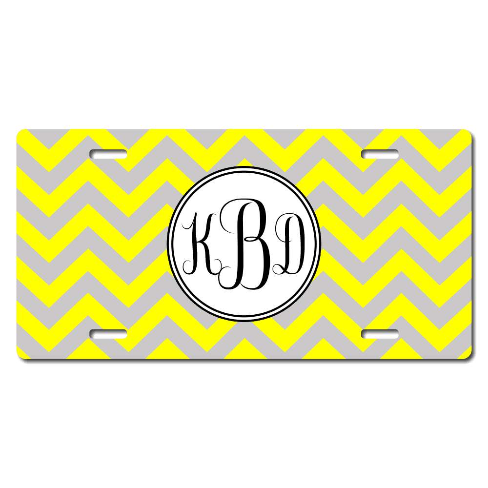 Chevron Monogram License Plate Custom Printed With Your Text, Choose Your Plate Size, Enter Your Text - Free Shipping