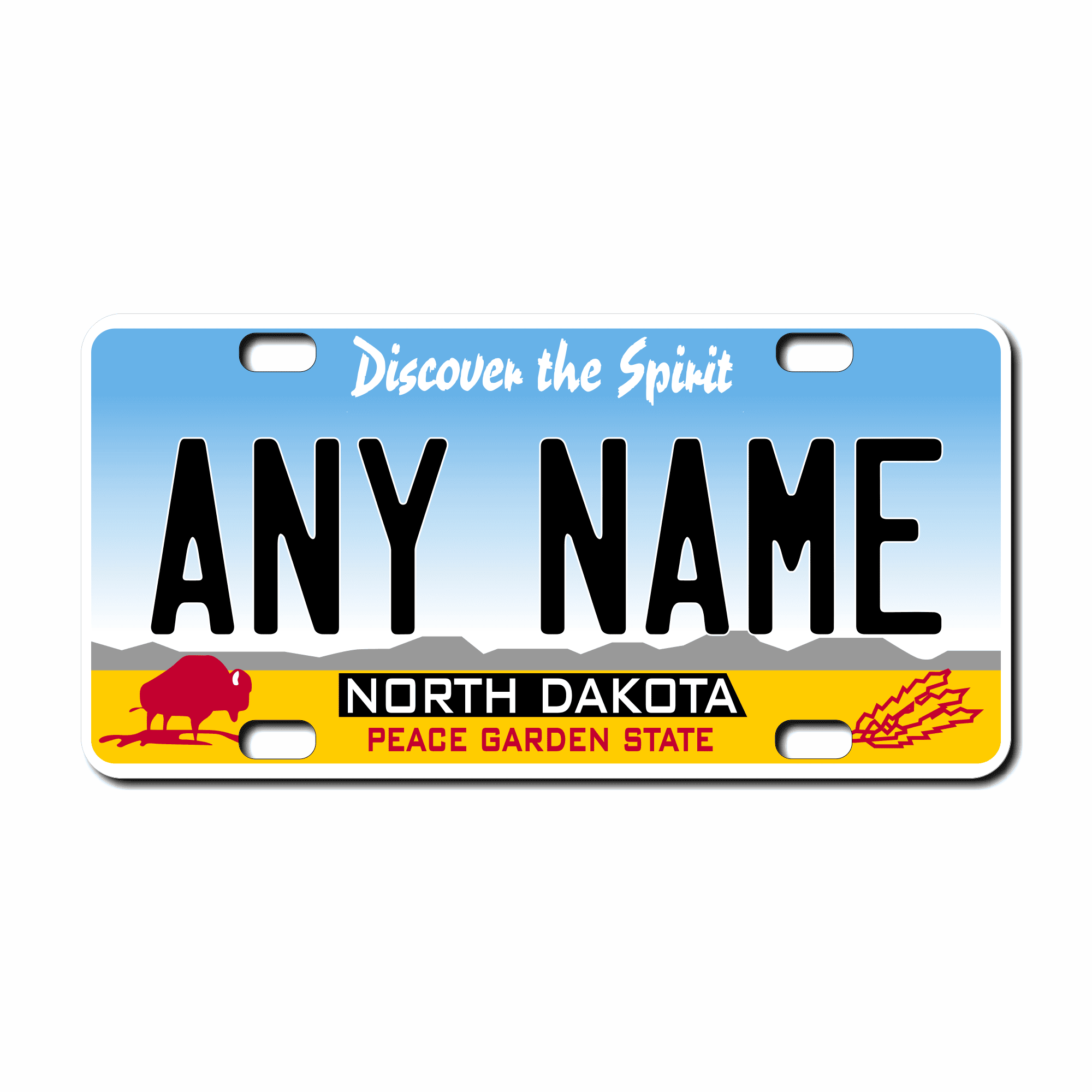 Personalized North Dakota 3" X 6" FRP Plastic License Plate Version 1