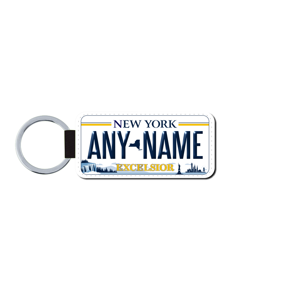 Personalized New York 1.5" X 3" Faux Leather License Plate Key Ring Version 4