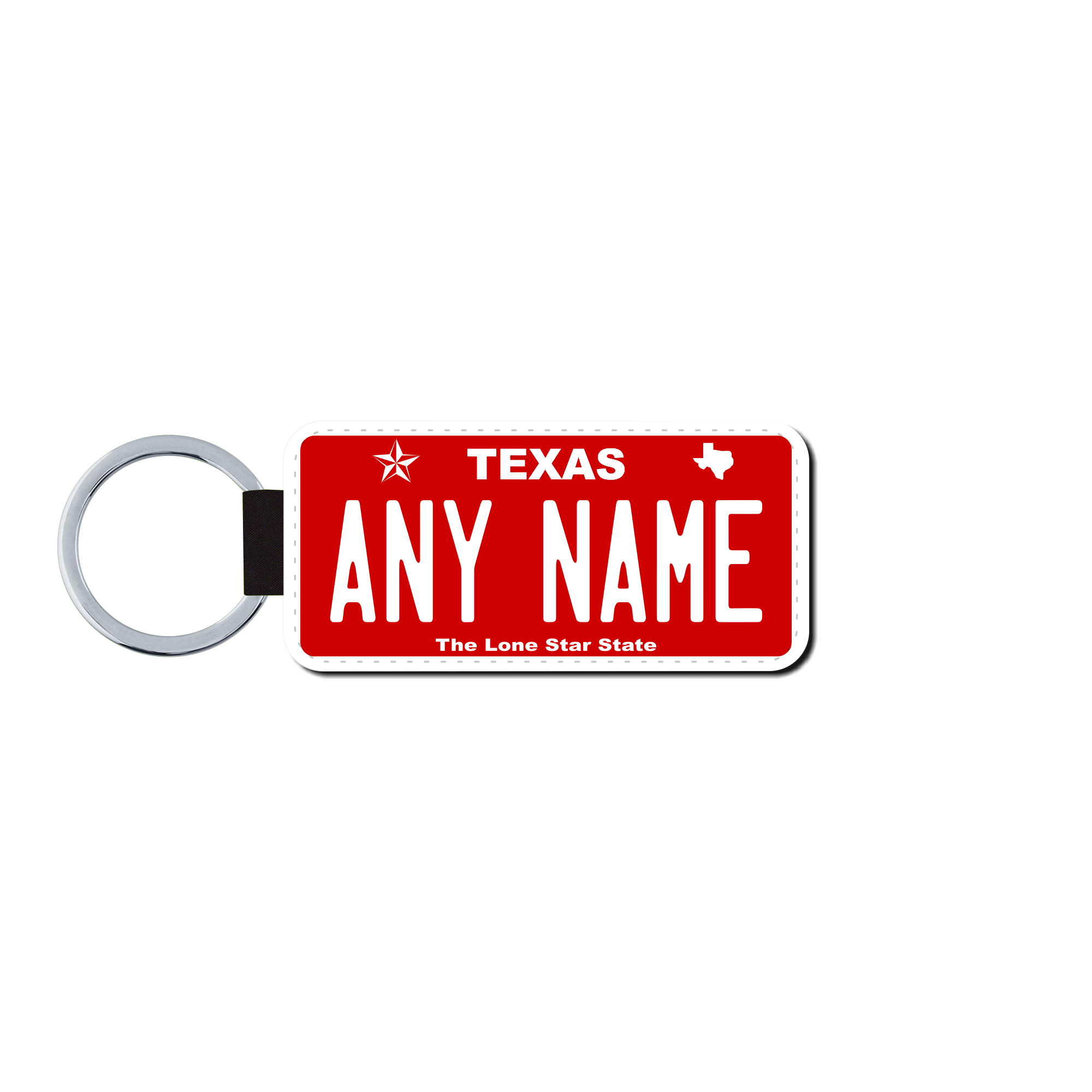 Personalized Texas 1.5" X 3" Faux Leather License Plate Key Ring Version 6