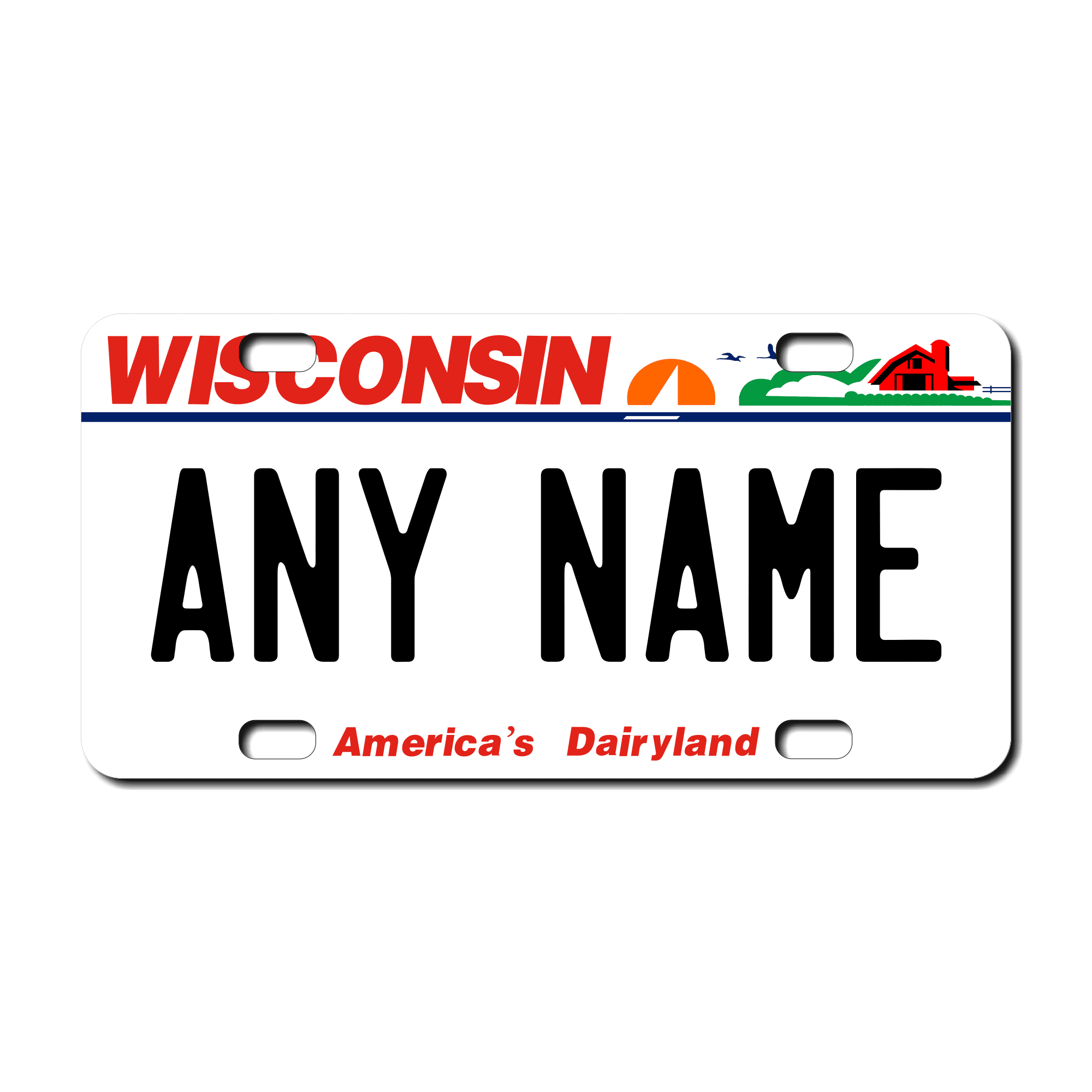 Personalized Wisconsin 3" X 6" FRP Plastic License Plate Version 2