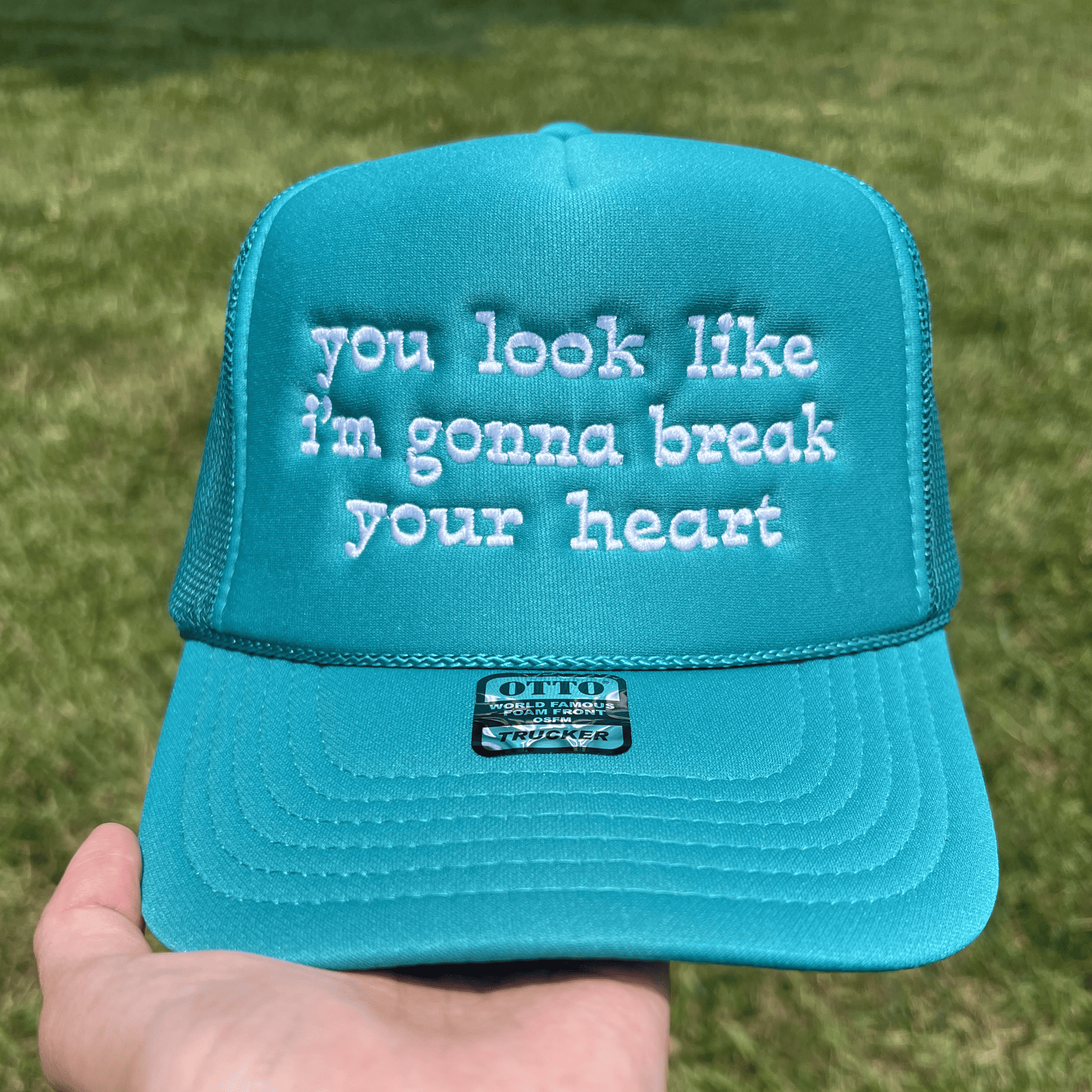 you look like i'm gonna break your heart Embroidered Retro Trucker Hat