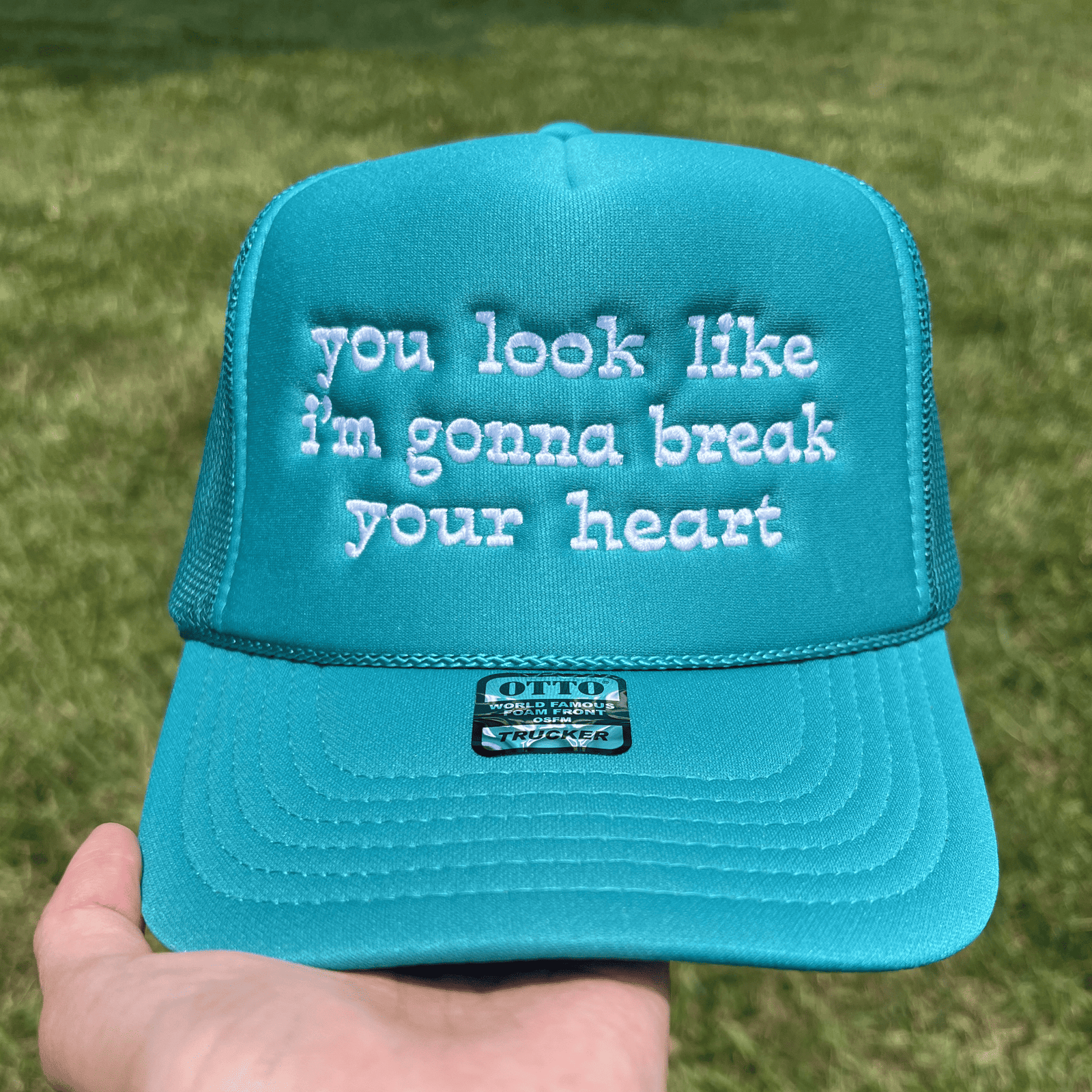 you look like i'm gonna break your heart Embroidered Retro Trucker Hat